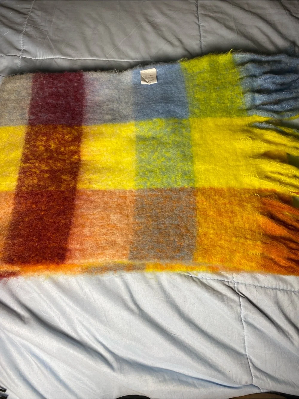 Wander Checkered Throw Blanket in Yellow, Blue & Green with Coral Accents